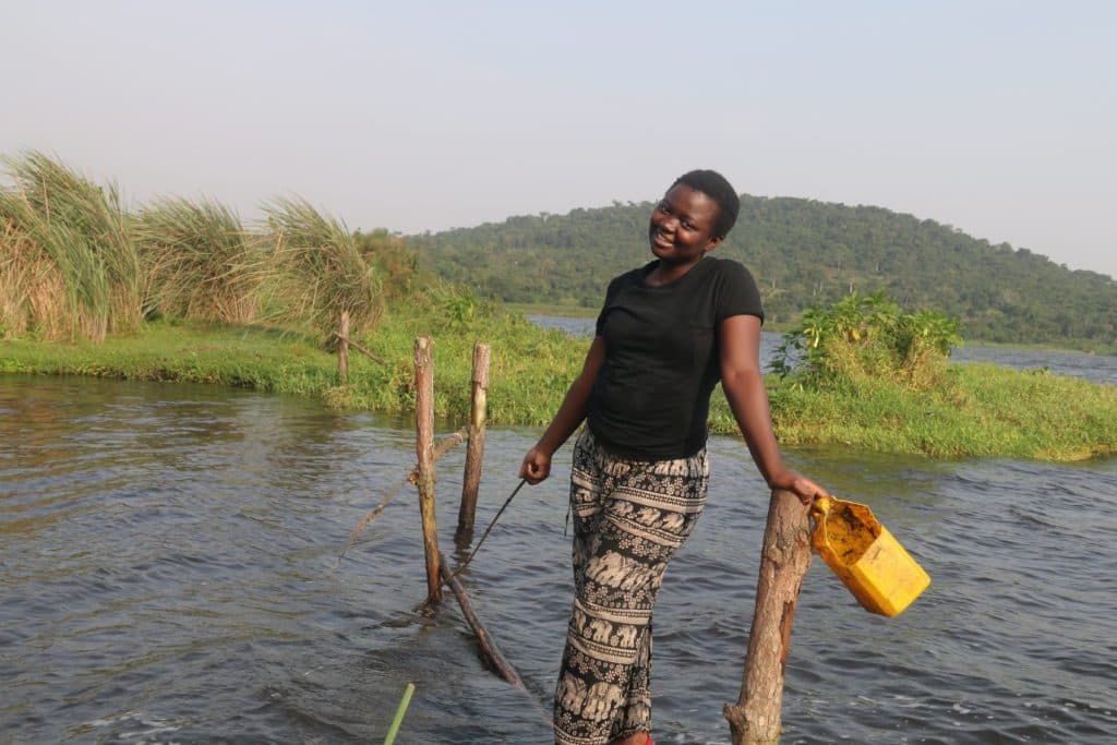 Here I am after successfully getting my bait to flow on water. Thanks to Mayanjja’s expertise.